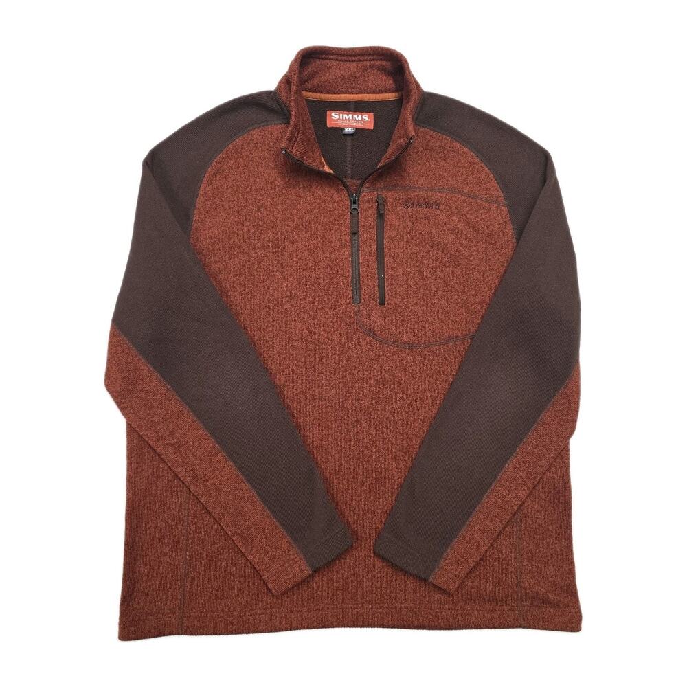 Simms Fishing Mens XXL Rivershed 1/4 Zip Sweater Fleece Pullover Rusty Red Brown